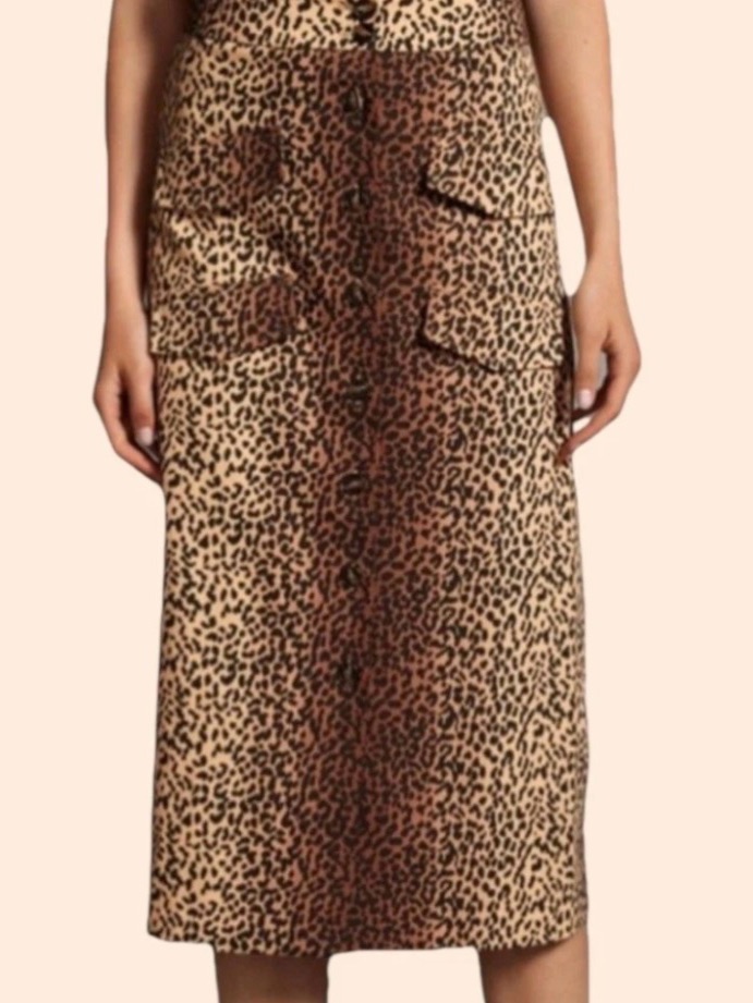 Anthropologie X Mare Mare Leopard Print Button-Front A Line Midi Skirt